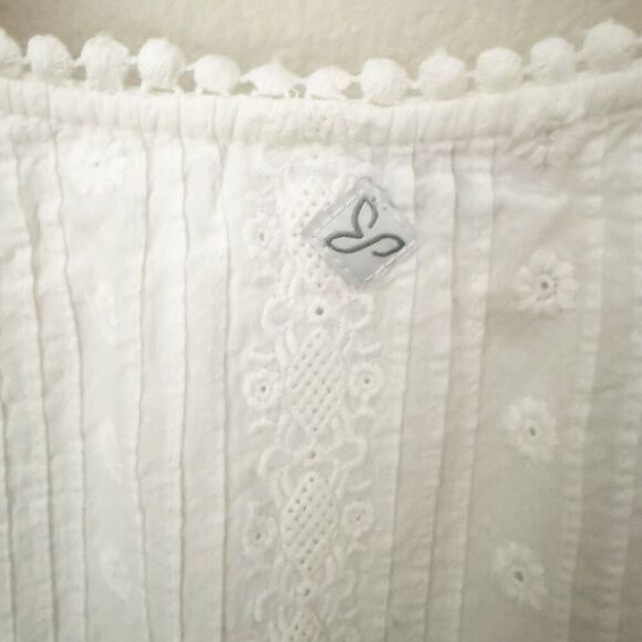 PRANA | Kendall Sleeveless Eyelet Mini Dress White Dot Trim | Size Medium - Picture 8 of 9